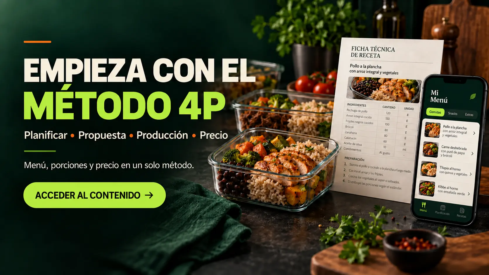 Método 4P aplicado a la planificación, propuesta, producción y precio de un menú de comidas